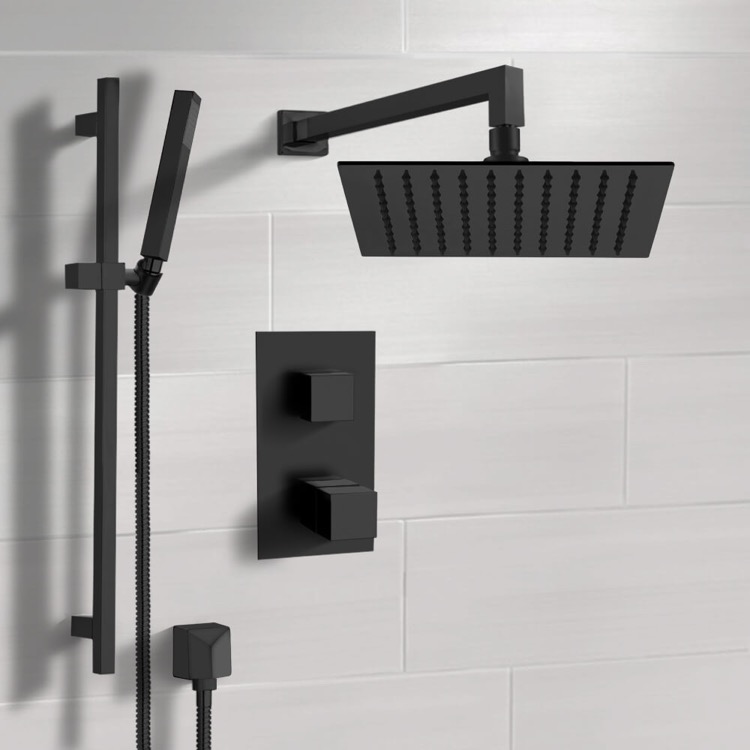 Shower Faucet, Remer SFR47, Matte Black Thermostatic Shower Set with Rain Shower Head and Hand Shower